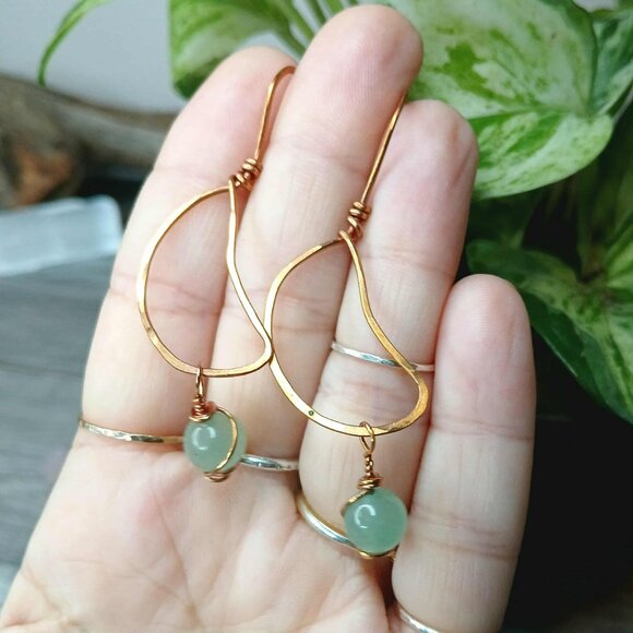 Fluorite Crescent Moon Gemstone Dangle Earrings, 2.5" - Picture 3 of 5